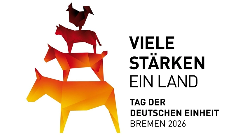 Logo vom Tag der Deutschen Einheit 2026: Viele Stärken, ein Land, Abbildung der Bremer Stadtmusikanten