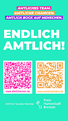 Hier steht der Text drauf: Endlich amtlich. Außerdem: Amtliches Team. Amtliche Chancen. Amtlich Bock auf Menschen.