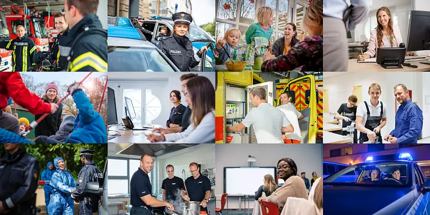 Collage mit verschiedenen Menschen in verschiedensten Berufen, die in der Freien Hansestadt Bremen ausgeübt werden können